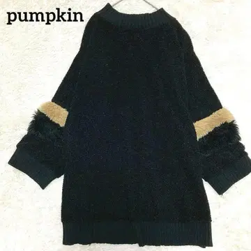 세탁 가능한 니트 튜닉 원피스 블랙 절개 퍼 M 보아 볼륨 소매