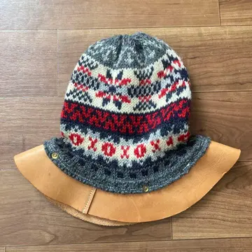 빈티지 노르딕 무늬 니트 모자 가죽 햇