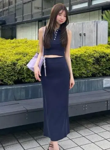 [ 새상품 ] SNIDEL 폴로컷 세트 네이비 M 슬리브리스 스커트