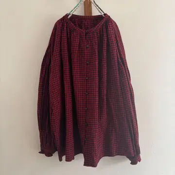 BEAMS BOY 빔즈 보이 개더 블라우스 스모그 깅엄 체크