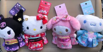 초특가 헬로키티 마이멜로디 쿠로미 시나모롤 기모노 봉제 인형 4개 세트