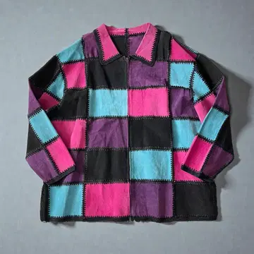 레어 패치워크 스웨이드 가죽 자켓 2XL 멀티 컬러 크레이지