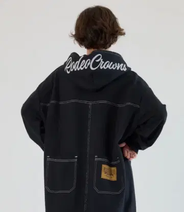 로데오 크라운 RCS 컬러 스티치 후드티 원피스 BLACK 롱 원피스