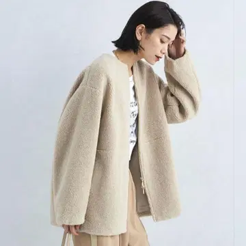 유나이티드 애로우즈 그린 라벨 노카라 보아 블루종 코트