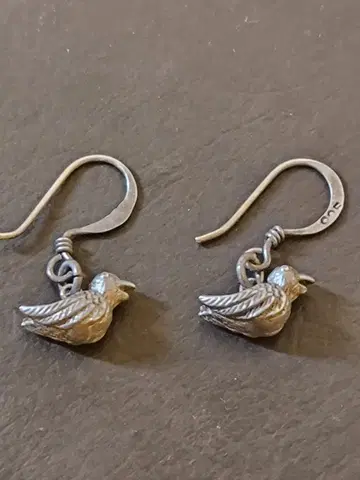 빈티지 새 모티브 925 스털링 실버 귀찌