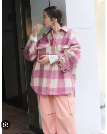 Ungrid 빅 셔츠 핑크 화이트 체크