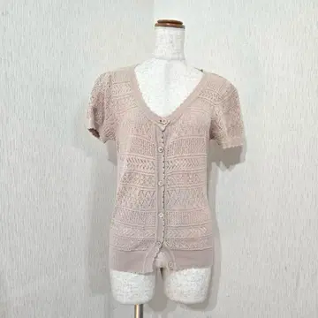 RETRO GIRL 시스루 반팔 니트 가디건 린넨 면 내추럴