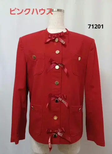 핑크하우스 리본 포함 버튼 레드 노카라 자켓