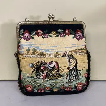 빈티지 고블랑 직조 가마구치 파우치 & 클러치백 세트 세련된 동전 지갑