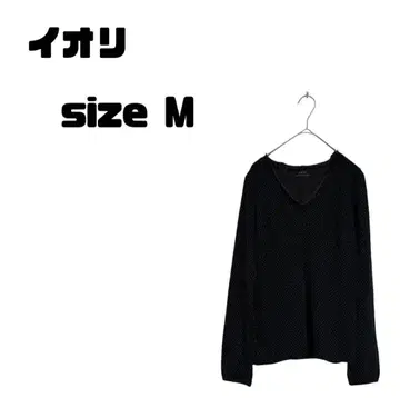 IORI 도트 무늬 V넥 긴팔 상의 블랙 일본제 울 혼방