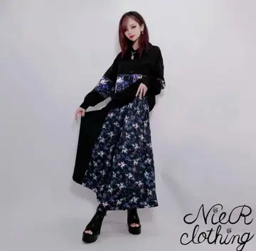 NieR 일본풍 패턴 구미 절개 롱 스커트 [포켓 부착]