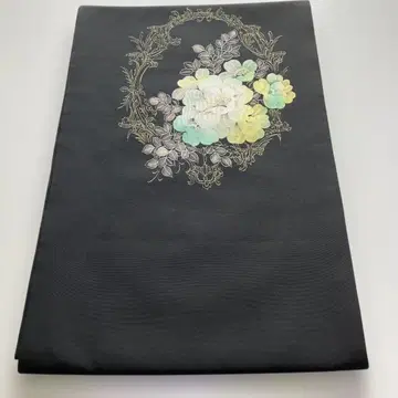 나고야 오비 꽃무늬 자수 블랙