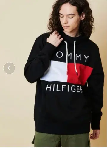 TOMMY HILFIGER 후드 부착 후드티 블랙/화이트/빨간색