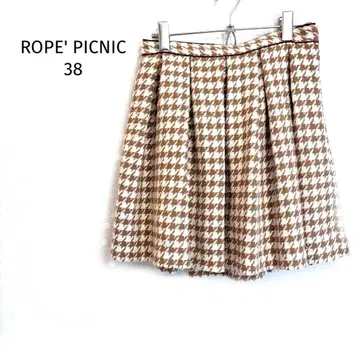 로페피크닉 플레어 스커트 하운드투스 패턴 안감 부착 무릎 기장 고급
