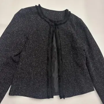 haremode 트위드 노카라 블랙 자켓 프린지