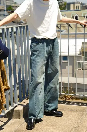NothommeBLUE 남성용 블루 데님 와이드 팬츠 L 사이즈