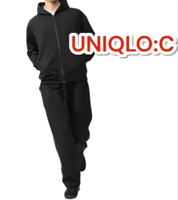 [ 컨디션 최상 ] UNIQLO:C 맨투맨 와이드 팬츠 블랙 XL