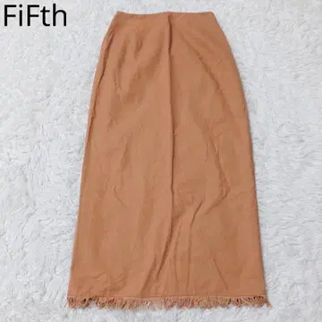 피프스 롱 스커트 프린지 타이트 허리밴딩 슬릿 브라운 M