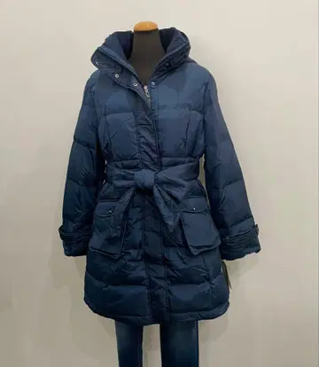 3L 사이즈 벨트 포함 롱 다운 자켓 네이비