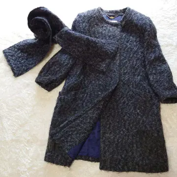 CORDIER 다크 그레이 롱 울 코트 머플러 포함