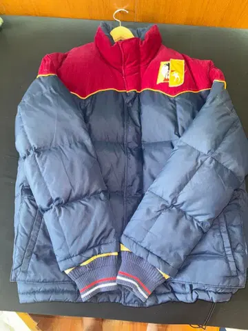 다운 자켓 네이비/와인 레드 퀼팅