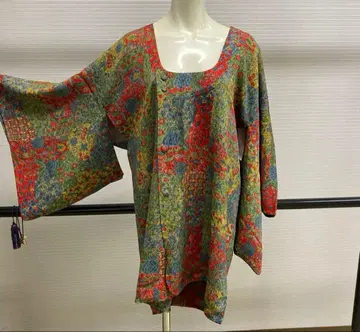 도행 롱 코트 순수 실크 꽃무늬 넓은 소매 기장 87cm 화장 68cm