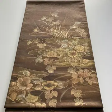 브라운 꽃무늬 후쿠로 오비 인은 가공