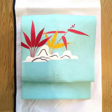 나고야 오비 시오제 구름 패턴에 댓잎 금채