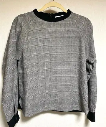 그레이 계열 체크 래글런 슬리브 긴팔 상의