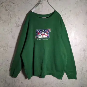 [ 크리스마스 ] 자수 스노우맨 맨투맨 그린 XL 눈사람 겨울