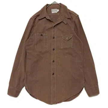 레어 새상품급 McCoy 샴브레이 턱끈 셔츠 고마시오 브라운 워크 긴팔