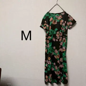 여성용 롱 원피스 [ M ] 올 패턴 꽃무늬 반팔 안감 포함