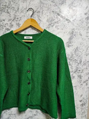 [ 새상품급 ] Oil Rice 선명한 그린 니트 가디건 V넥 그린