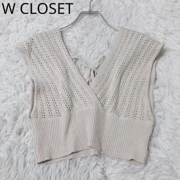 더블 클로젯 니트 베스트 카슈쿨 시스루 짜임 V넥 베이지