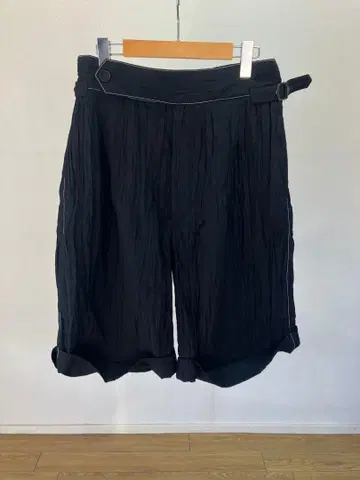 ujoh 사이드 벨트 쇼트 PNT 플리츠 와이드 팬츠