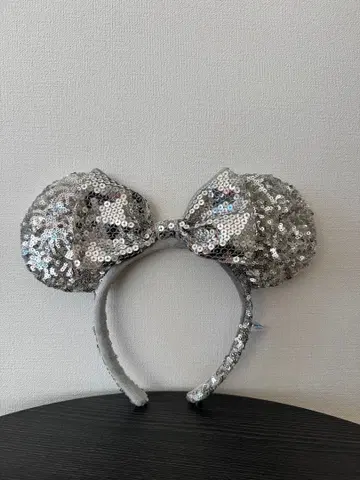 디즈니 미키 귀 머리띠 실버 스팽글 정품