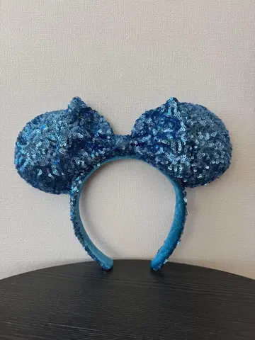 디즈니 미키 귀 머리띠 블루 스팽글 정품 새상품급