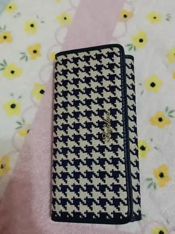 하운드 투스 패턴 장지갑 네이비 베이지