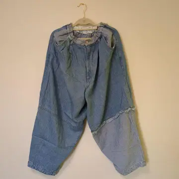 프린지 가공 라이트 블루 데님 와이드 팬츠