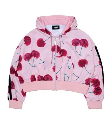 체리 패턴 핑크 크롭 후드티 LAND