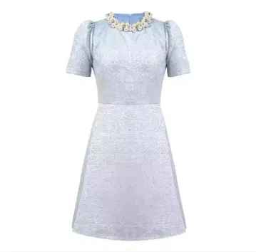 드레스 반팔 스카이블루 블루 원피스 스커트 귀여운 고급 펄 비쥬