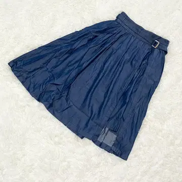 NECO BRAND 스커트 벨트 포함 광택 소재 네이비 내추럴