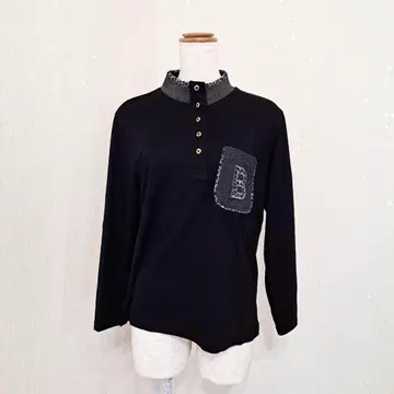 밥스포츠 긴팔 하이넥 풀오버 상의 가슴 로고 블랙 신축성