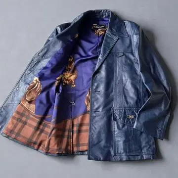 Kawayoshi 천연 가죽 가죽 자켓 네이비 안감 애니멀 무늬 테일러드