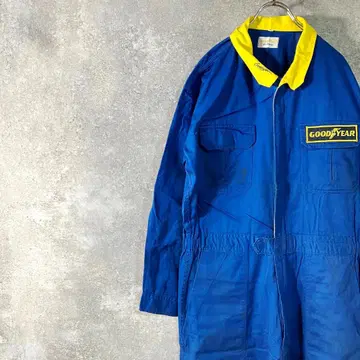 GOOD YEAR 올인원 작업복 블루 와펜 백프린트