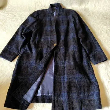 팔라스 팰리스 히요쿠 롱 코트 울 일본제 체크 네이비 브라운