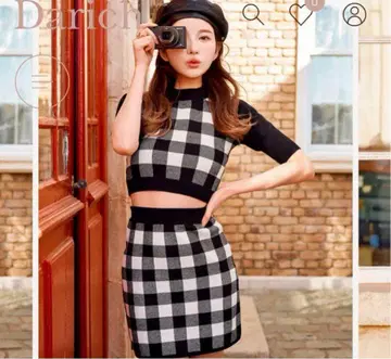 darich 깅엄 체크 니트 셋업