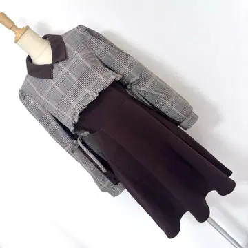 titty&co. 리본 슬리브 체크 원피스 브라운