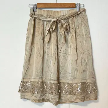 K.T 키요코 타카세 실크 100% [11] 리본 플레어 스커트 허리밴딩