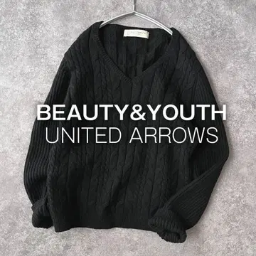 B&Y 유나이티드 애로우즈 울 케이블 짜임 니트 스웨터 리브 블랙